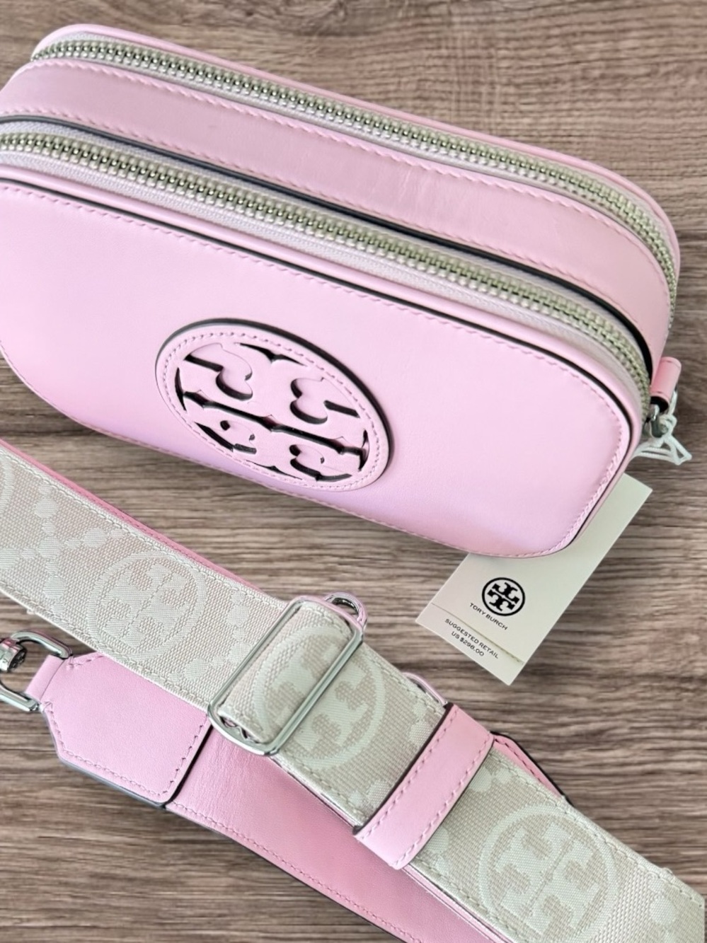 Tory Burch Mini Miller Crossbody Bag Pink Plie Leather NWT - Picture 3 of 8